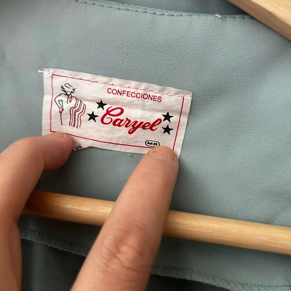 Vintage Caryel Light Blue Seafoam Blouse and Matching Skirt Set